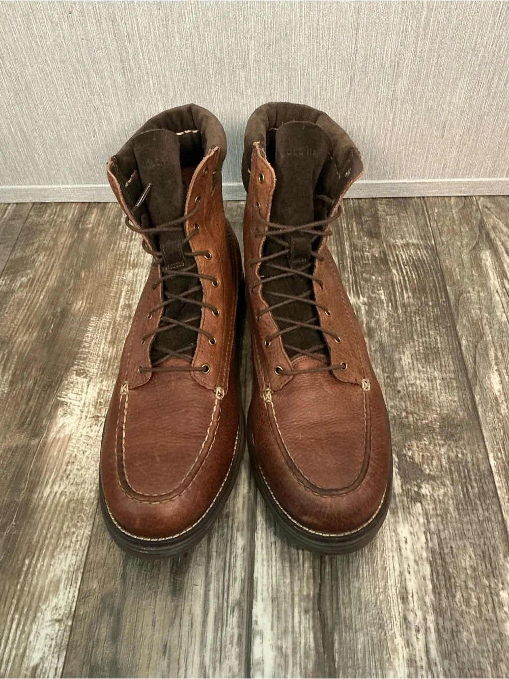 Cole Haan Men’s Brown Leather Moc Toe Lace-Up Boot Size 11